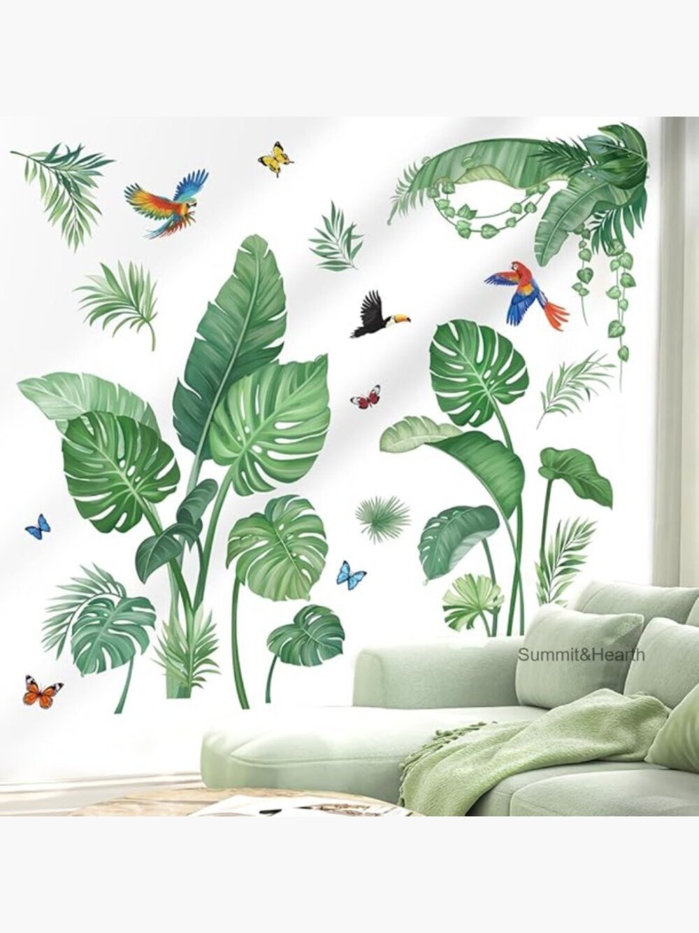 Large Peel and Stick Wall Decals, Tropical Palm Leaves, Waterproof PVC Material